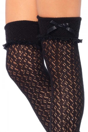 Leg Avenue Crochet ylipolvensukat, mustan sukan yläosa