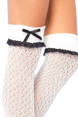 Leg Avenue Crochet ylipolvensukat, valkoisen sukan yläosa