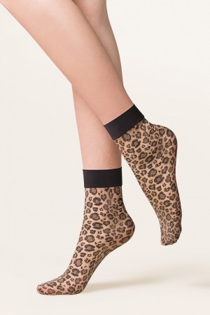Gabriella Caty leopardi kuvioidut nilkkasukat, väri beige