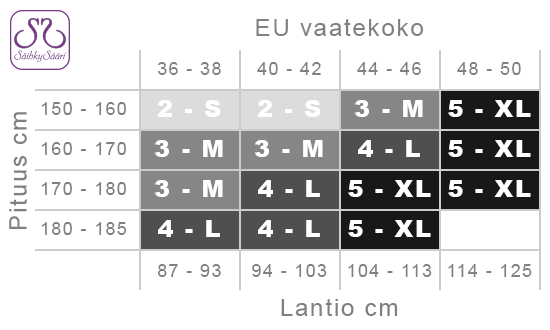 Calzitaly sukkahousujen kokotaulukko